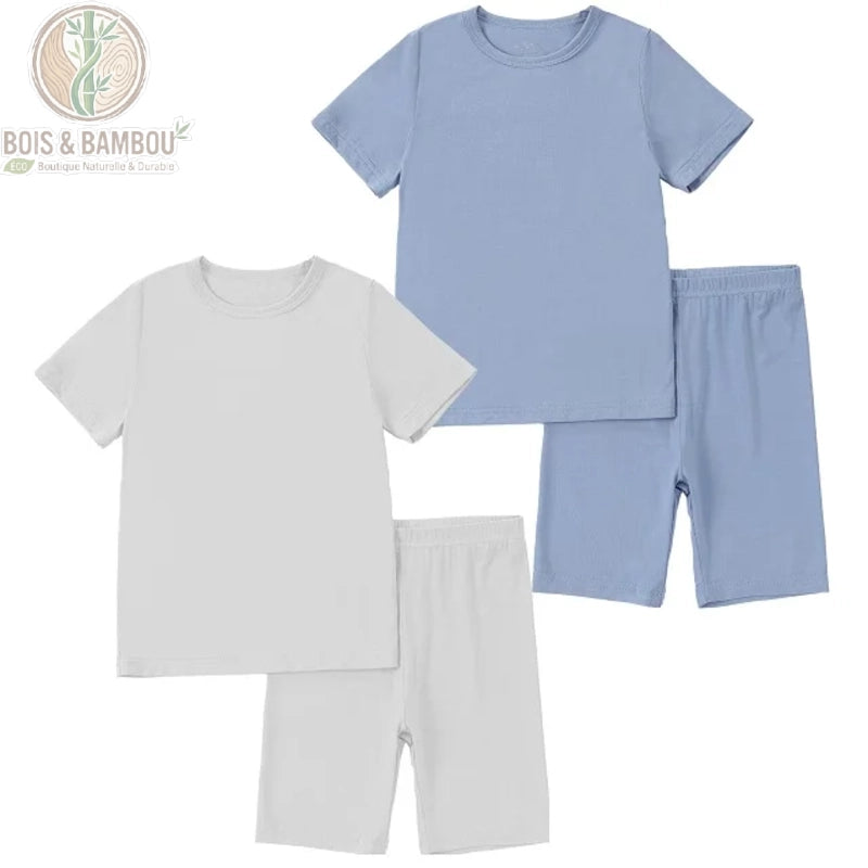Pyjama enfant bambou 2 pièces bleu gris