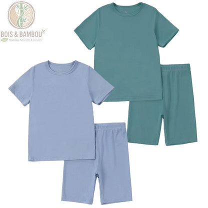 Pyjama enfant bambou 2 pièces bleu vert