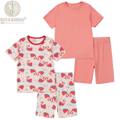 Pyjama enfant bambou 2 pièces motif flamant rose