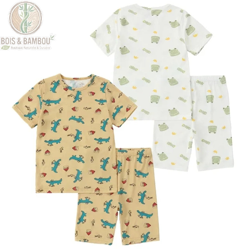 Pyjama enfant bambou 2 pièces motif grenouille jaune