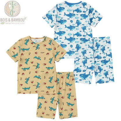 Pyjama enfant bambou 2 pièces motif requin jaunâtre