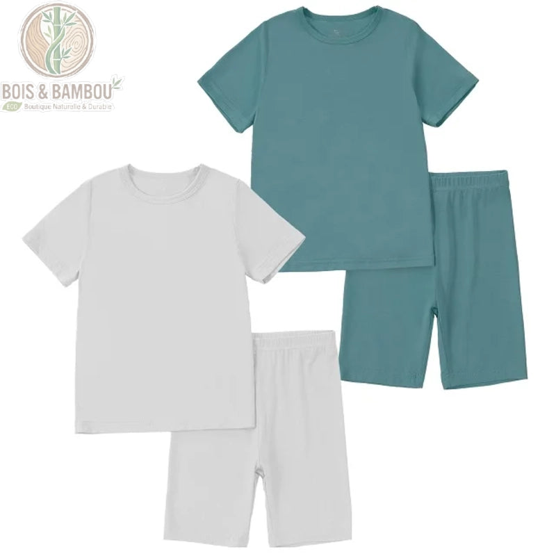 Pyjama enfant bambou 2 pièces vert gris