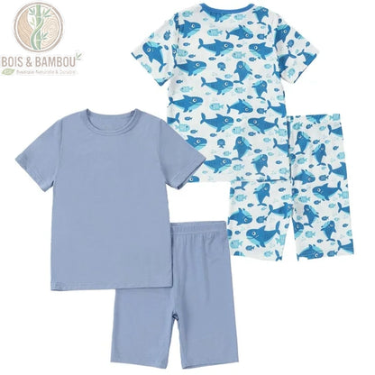 Pyjama enfant bambou 2 pièces motif requin bleu