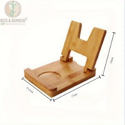 Repose-couvercle bambou pliable 17 x 13,5 x 14 cm, vue dimensions du support pliable dossier H. Bois et Bambou Eco.
