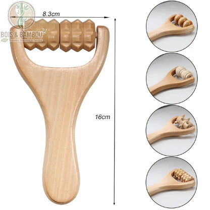 Rouleau de massage en bois naturel avec dimensions 16 cm et 8,3 cm