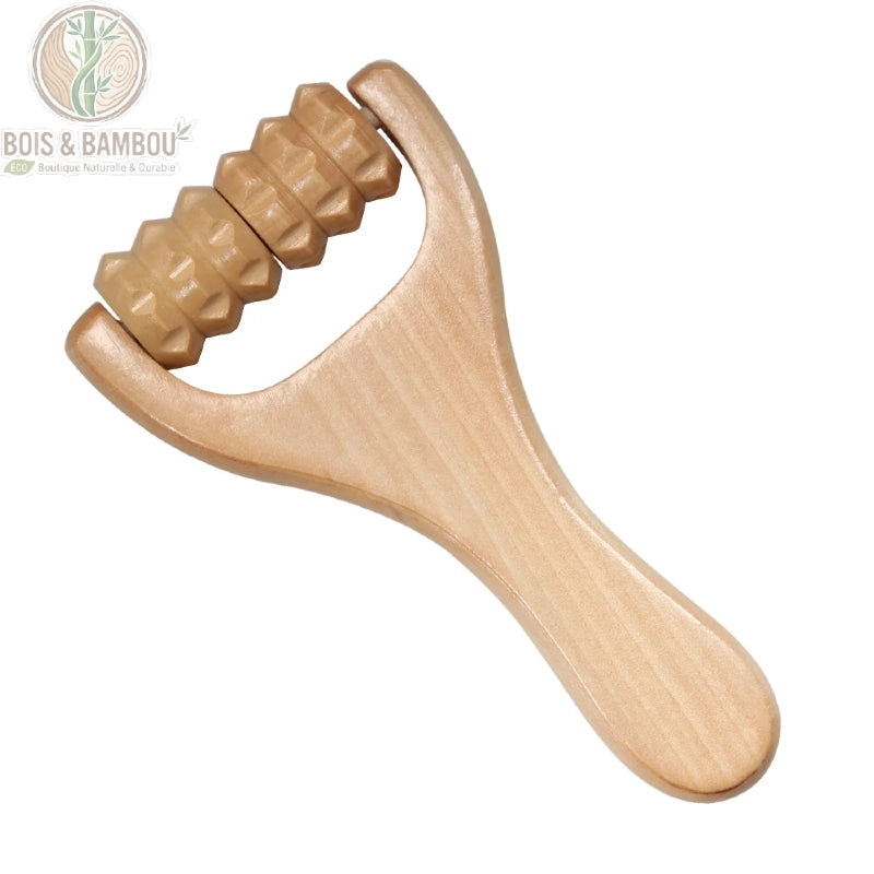Rouleau de massage en bois naturel modèle A à picots carrés