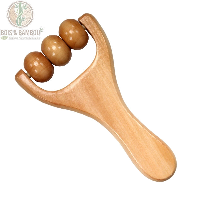Rouleau de massage en bois naturel modèle B à trois billes