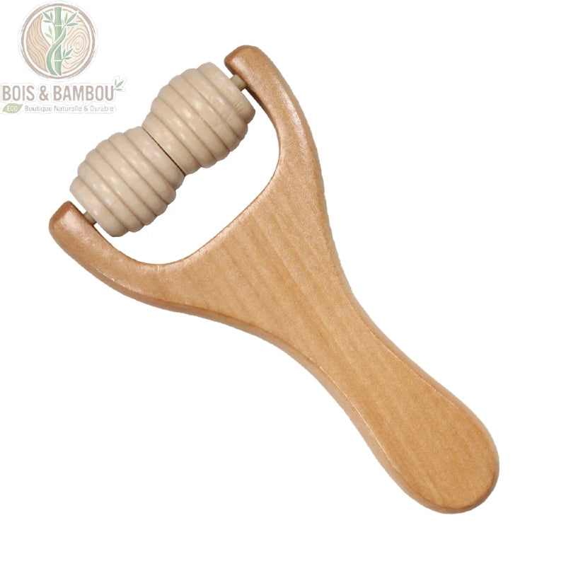 Rouleau de massage en bois naturel modèle C à rouleau strié