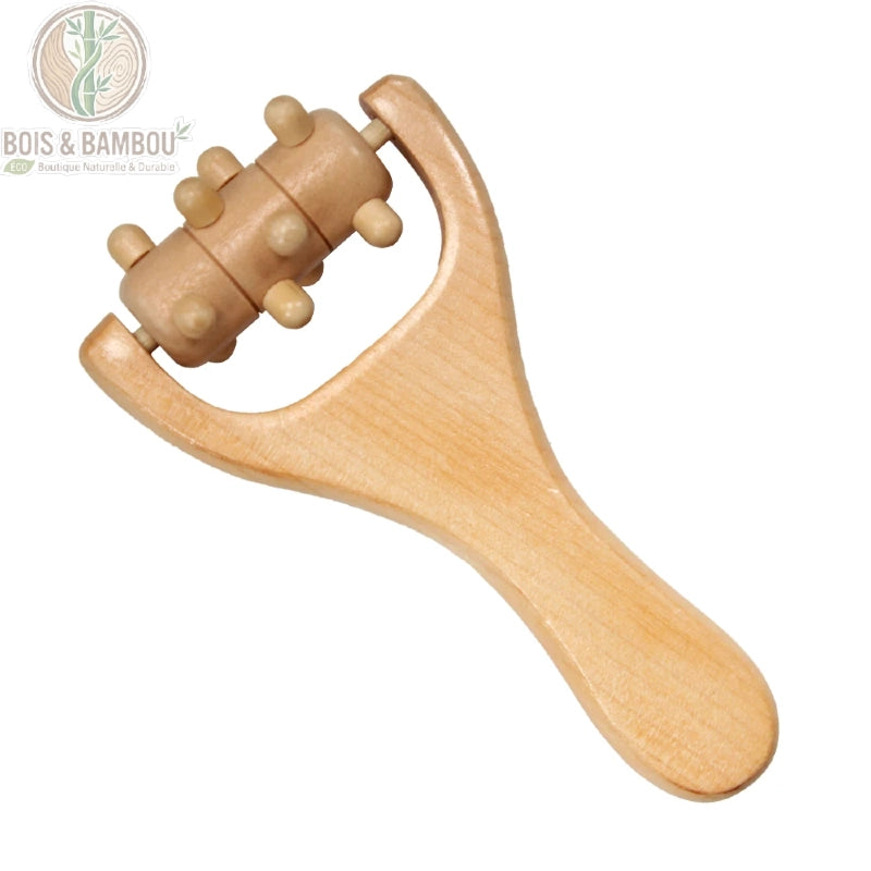 Rouleau de massage en bois naturel modèle D à picots ronds