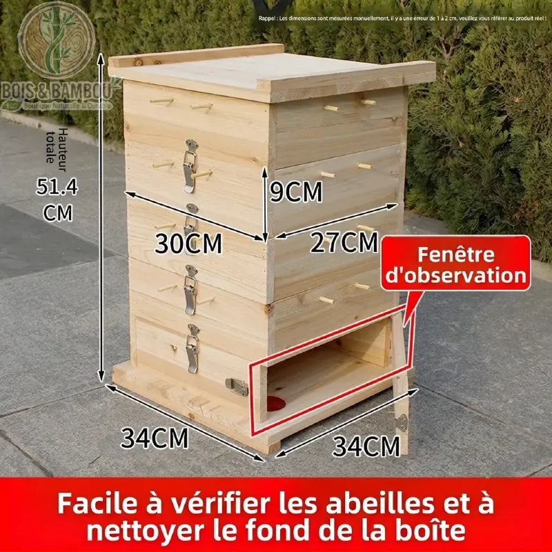 Ruche en cèdre avec fenêtre d'observation à la base