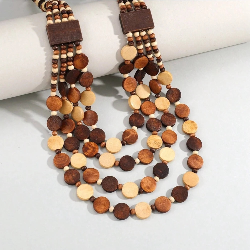 Collier ethnique bohème en perles de bois