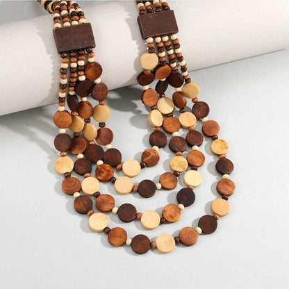 Collier ethnique bohème en perles de bois