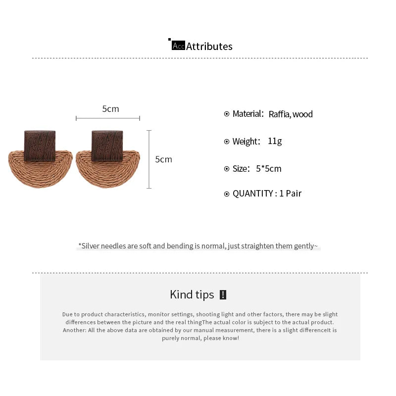 Boucles d'oreilles bohèmes en bois et raphia