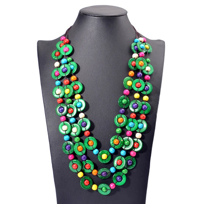 Collier multicouche en perles de bois