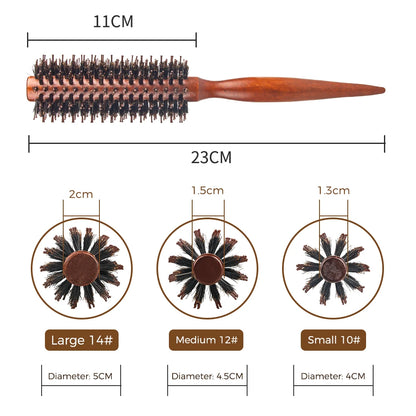 Brosse à cheveux ronde en poils de sanglier et manche en bois