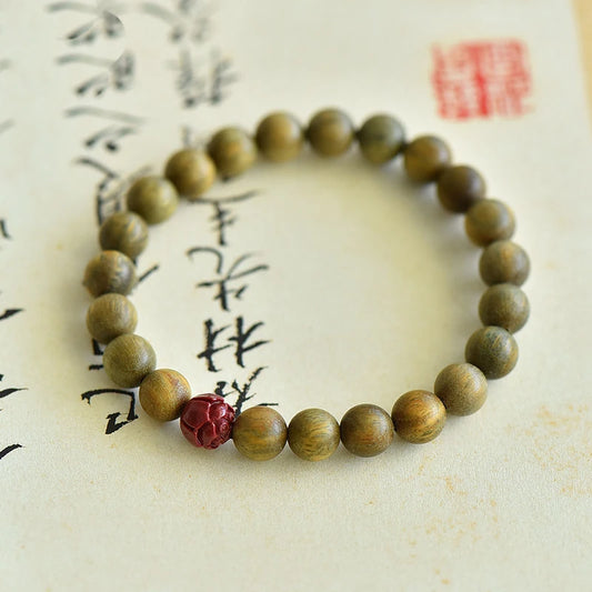 Bracelet en bois de santal vert naturel et perles de Lotus
