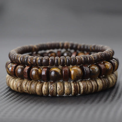 Set de 3 bracelets en bois de coco et pierres naturelles