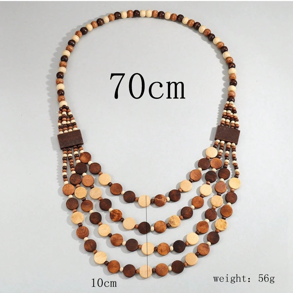 Collier ethnique bohème en perles de bois