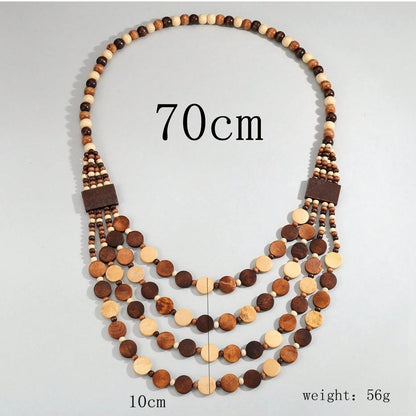Collier ethnique bohème en perles de bois