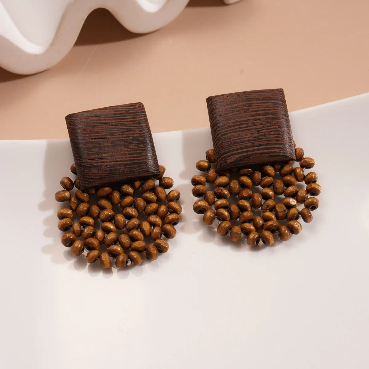 Boucles d'oreilles en perles de bois marron