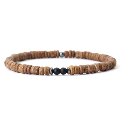 Bracelet homme en noix de coco naturelle et pierres d'énergie