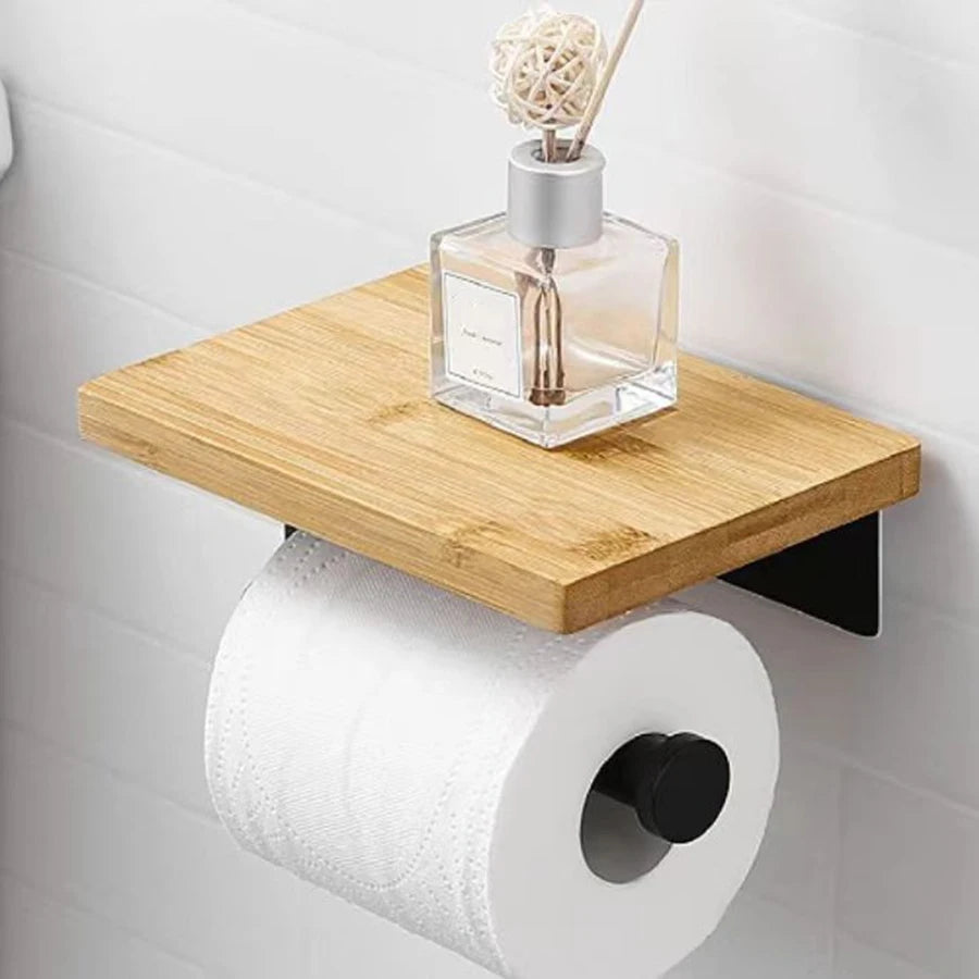 Porte-papier toilette en bambou avec tablette