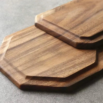 Assiette octogonale en bois d'acacia