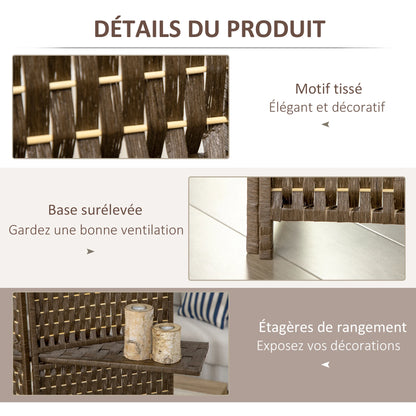 Paravent intérieur 4 panneaux en bois et fibres tressées