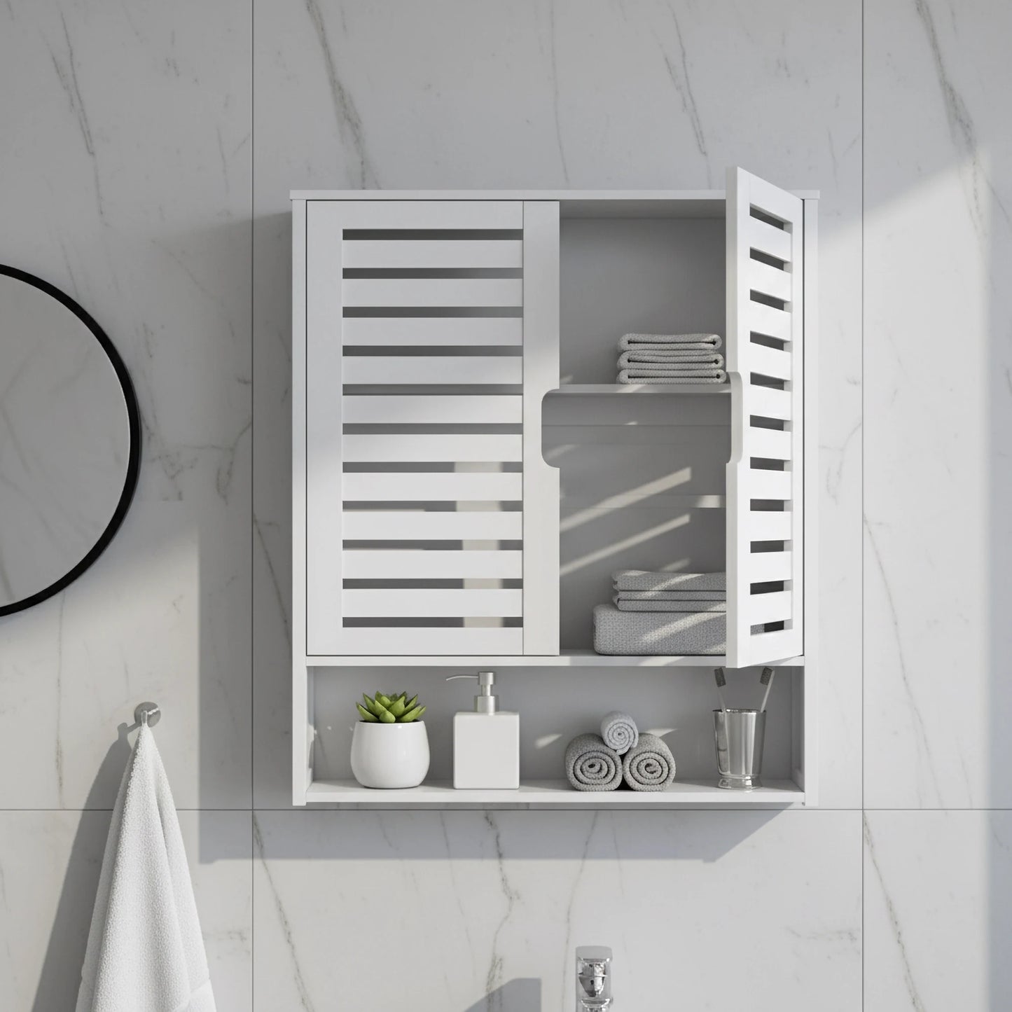 Armoire de salle de bain murale en bambou