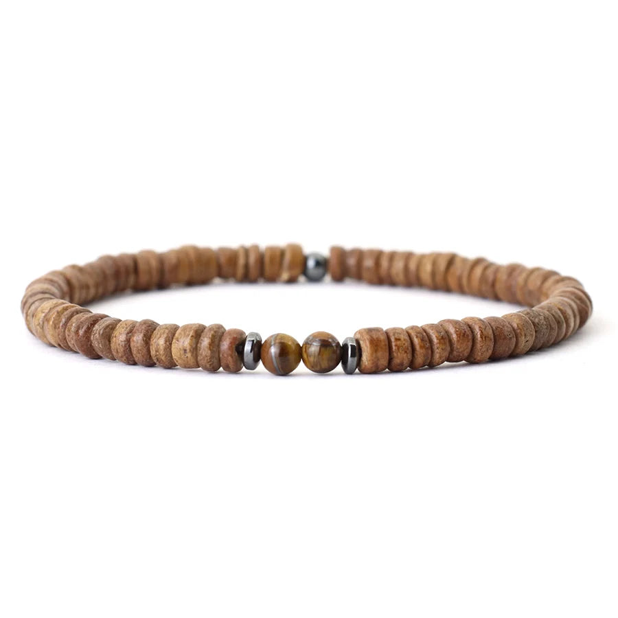 Bracelet homme en noix de coco naturelle et pierres d'énergie