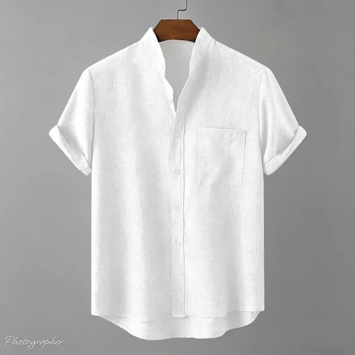 Chemise Homme en Fibre de Bambou, Unie Manches Courtes et Col Mandarin