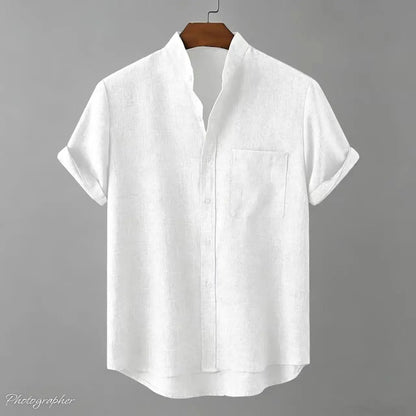 Chemise Homme en Fibre de Bambou, Unie Manches Courtes et Col Mandarin
