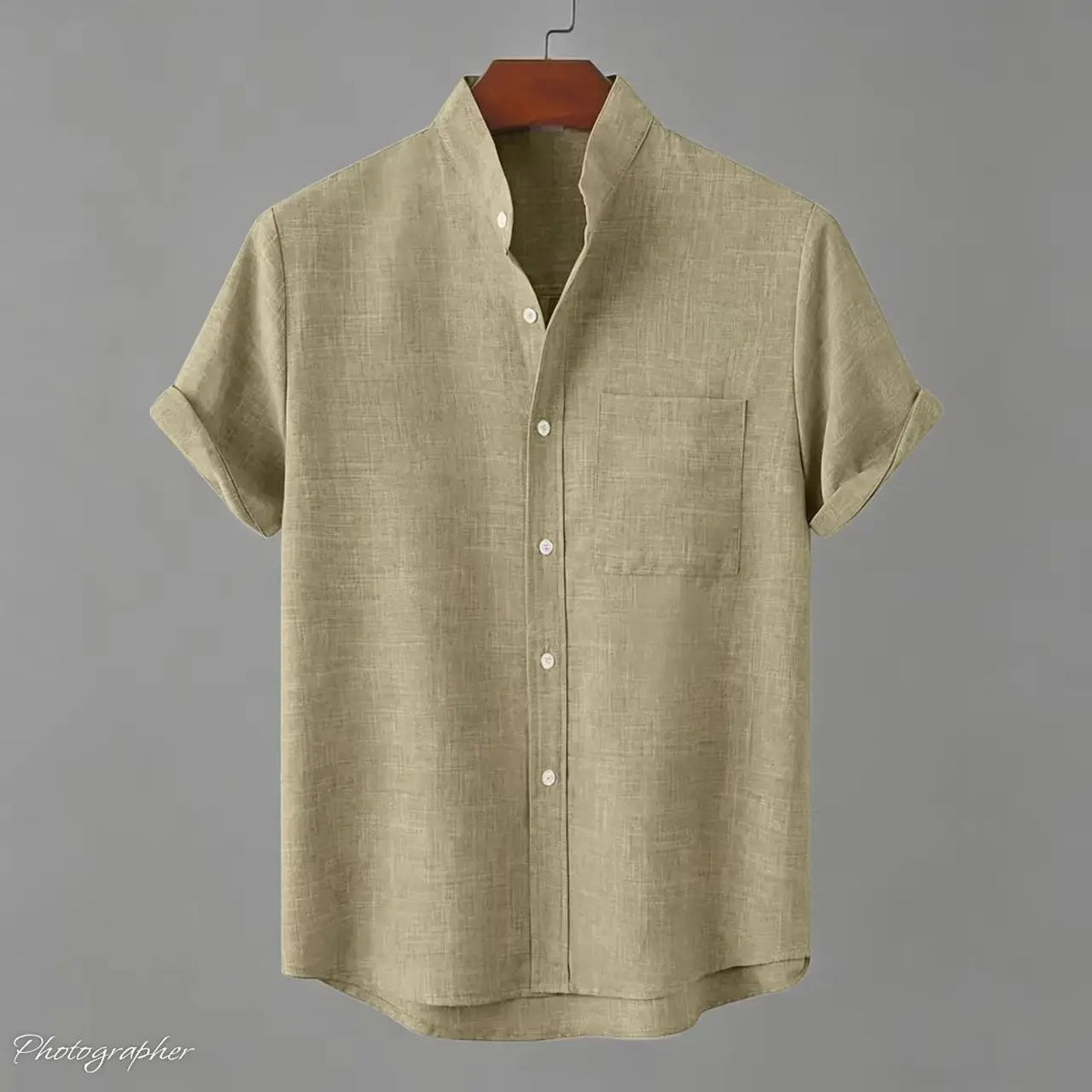 Chemise Homme en Fibre de Bambou, Unie Manches Courtes et Col Mandarin