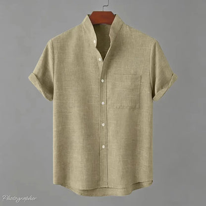 Chemise Homme en Fibre de Bambou, Unie Manches Courtes et Col Mandarin