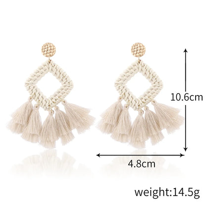 Boucles d'oreilles pendantes en bambou et rotin