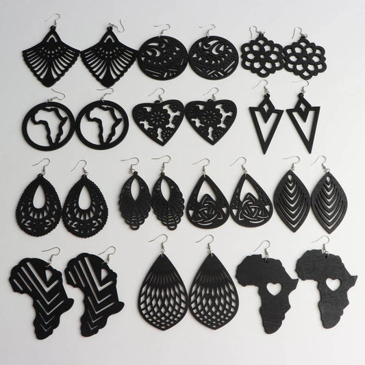 Lot de 10 paires de boucles d'oreilles en bois multicolores