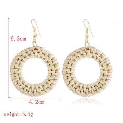 Boucles d'oreilles pendantes en bambou et rotin