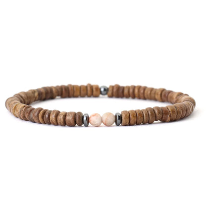 Bracelet homme en noix de coco naturelle et pierres d'énergie