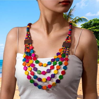 Collier ethnique bohème en perles de bois