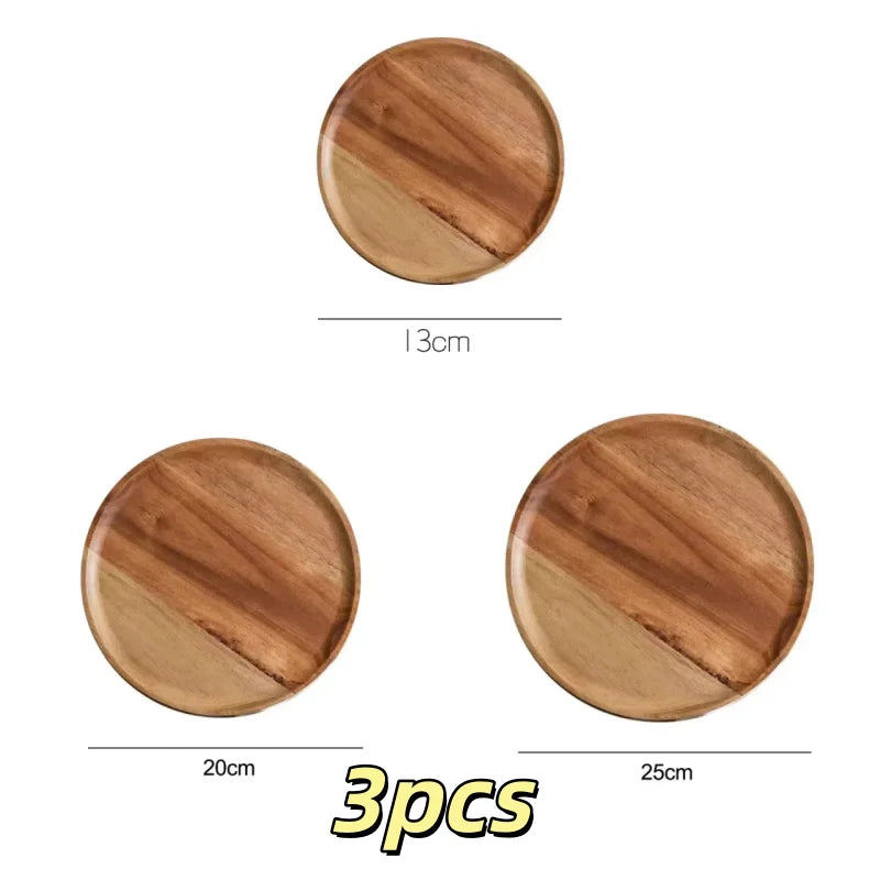 Plateau rond en bois d'acacia massif