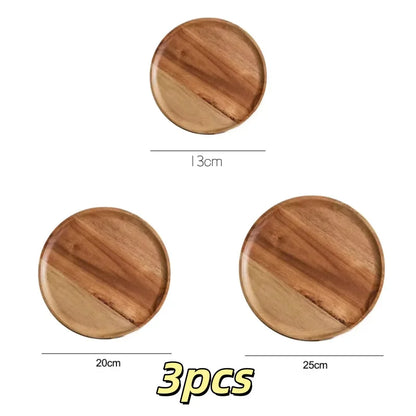 Plateau rond en bois d'acacia massif
