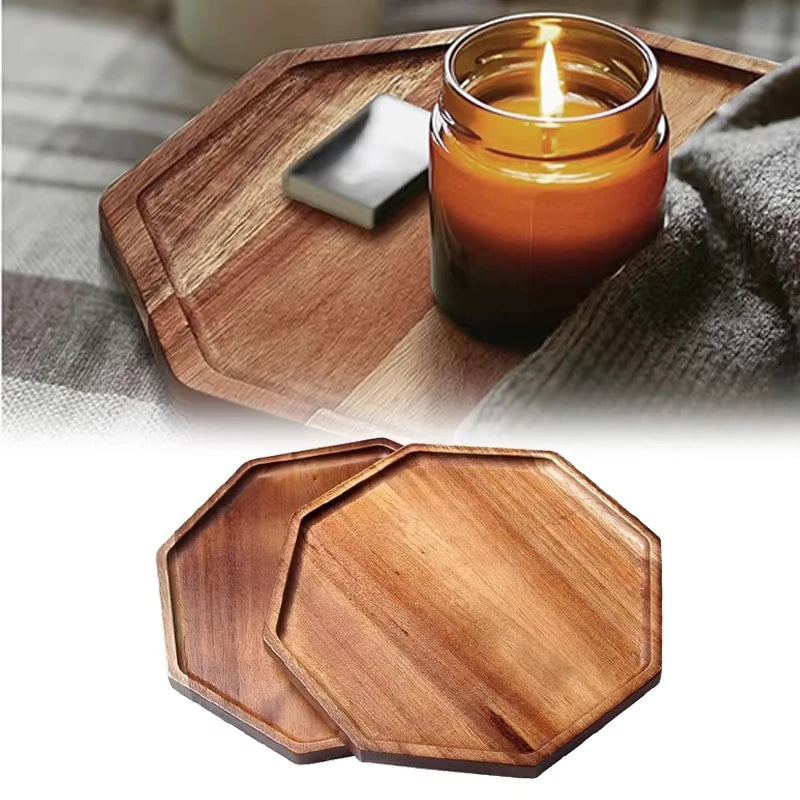 Assiette octogonale en bois d'acacia