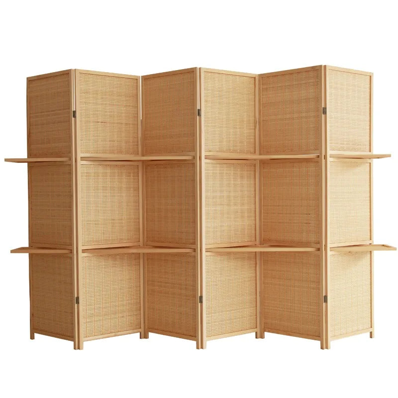 Paravent en bois massif et tissage de bambou