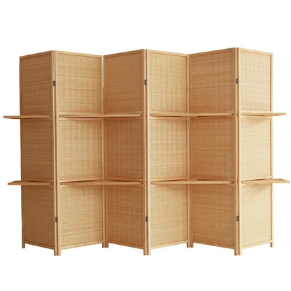 Paravent en bois massif et tissage de bambou