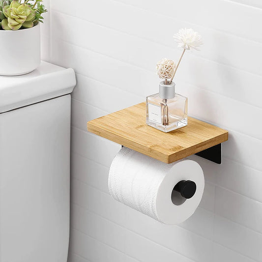 Porte-papier toilette en bambou avec tablette