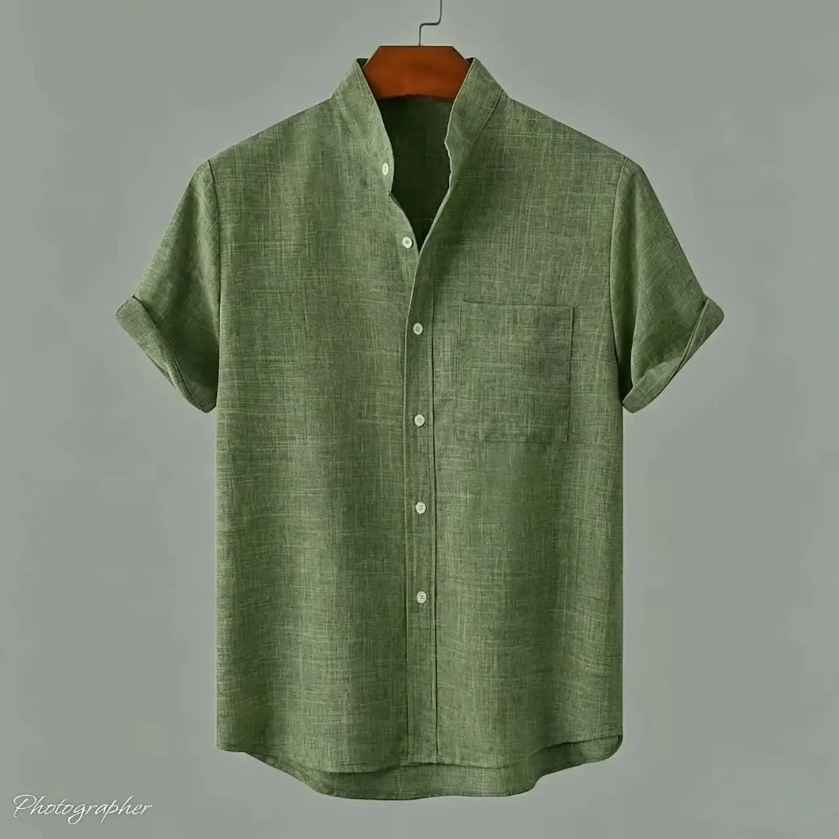 Chemise Homme en Fibre de Bambou, Unie Manches Courtes et Col Mandarin