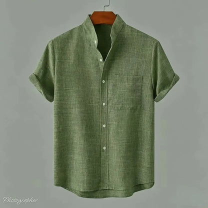 Chemise Homme en Fibre de Bambou, Unie Manches Courtes et Col Mandarin