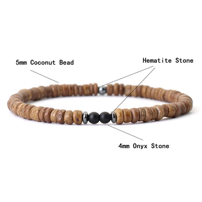 Bracelet homme en noix de coco naturelle et pierres d'énergie