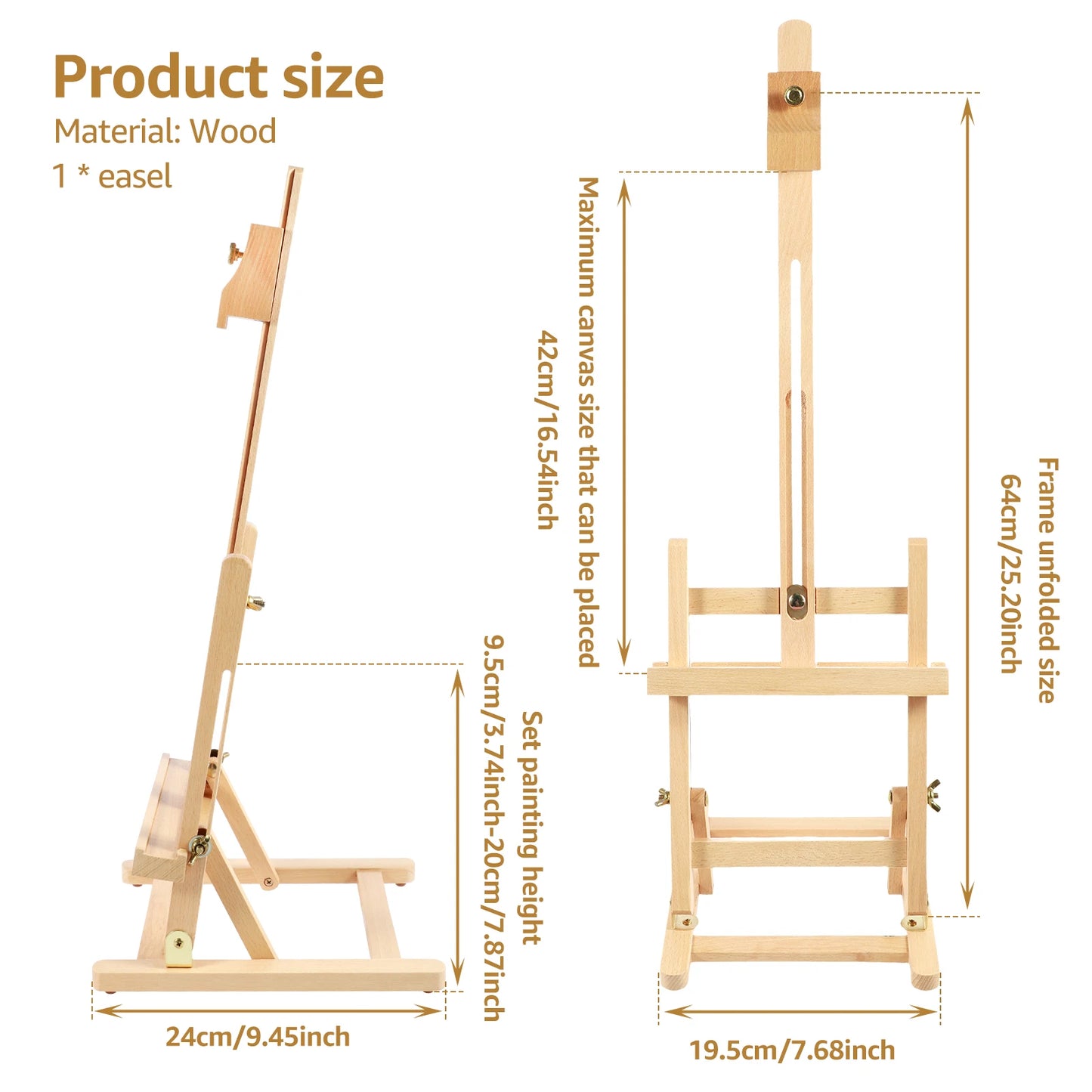 Chevalet d'art de bureau en bois