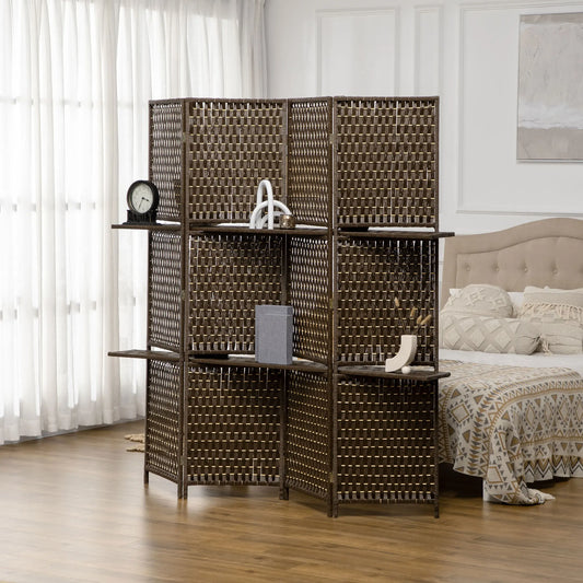 Paravent intérieur 4 panneaux en bois et fibres tressées